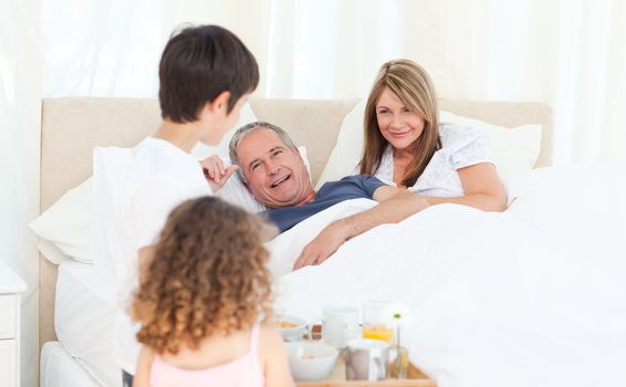 Family having breakfast at home