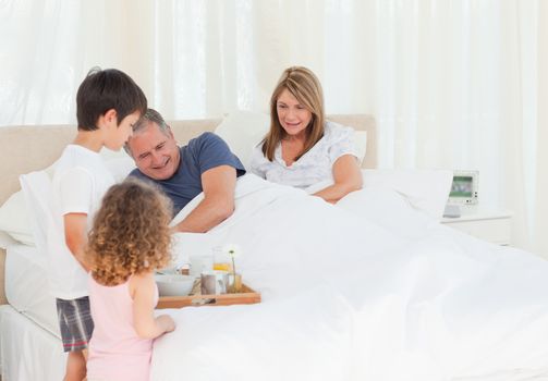 Family having breakfast at home