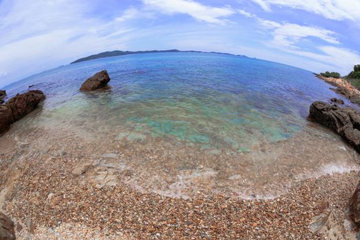 Tropical beach in  khao laem ya mu koh samet island Rayong at Thailand, Fish eye lens.