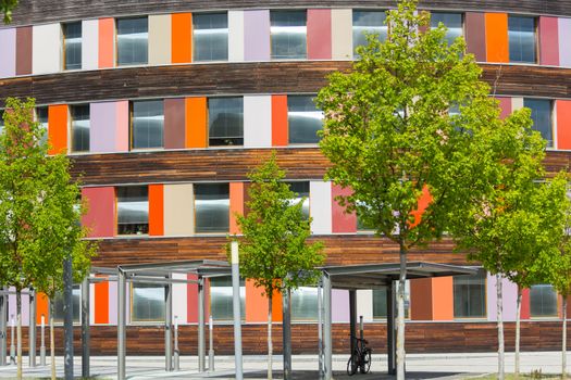 Environment and colorful facade of the Federal Environment Agency in Dessau