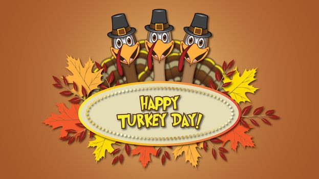 Happy Thanksgiving with Three Tom Turkeys oval card and autumn leaves