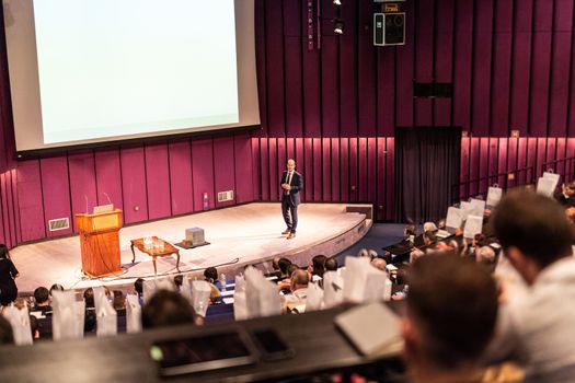 Speaker Giving a Talk at Business Meeting. Audience in the conference hall. Business and Entrepreneurship concept.