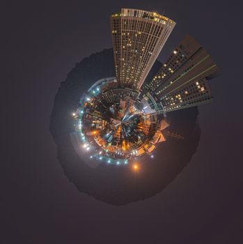 The Aerial 360 degrees Panorama of aerial view of small city concept at night