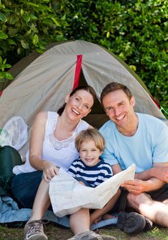 Family camping in the garden