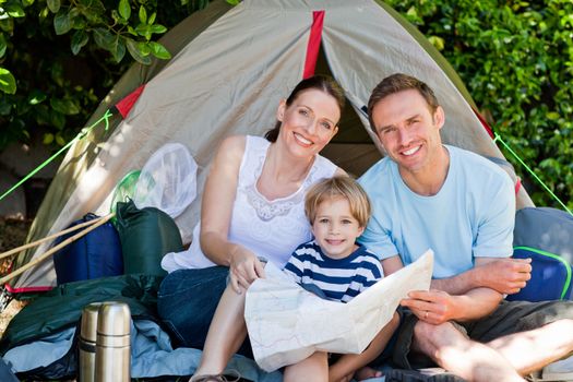 Family camping in the garden