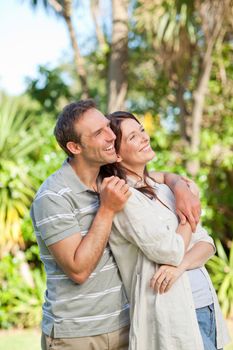 Enamored couple in the garden