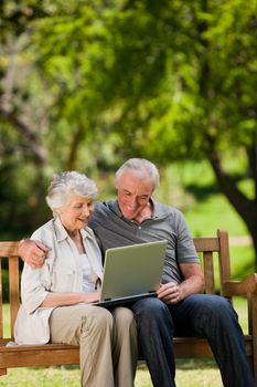 Elderly couple looking at their laptop