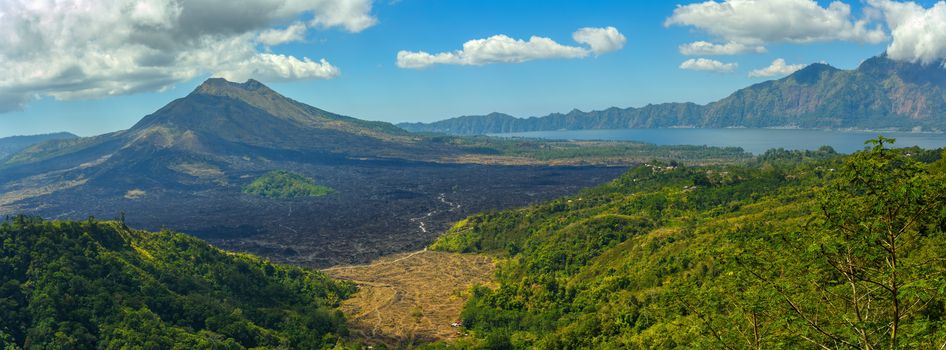 panorama of famous volcano Gunung Batur. Bali. Indonesia landscape.