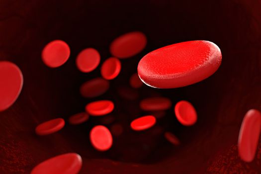 3d rendering of erythrocyte or red blood corpuscle. 3d illustration of Red blood cells.