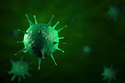 3d rendering Microscope virus close up. 3d illustration viruses causing infectious diseases, decreased immunity example Hepatitis, H1N1, HIV, FLU, AIDS. oncept of viral disease.