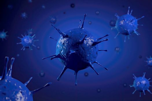 3d rendering Microscope virus close up. 3d illustration viruses causing infectious diseases, decreased immunity example Hepatitis, H1N1, HIV, FLU, AIDS. oncept of viral disease.