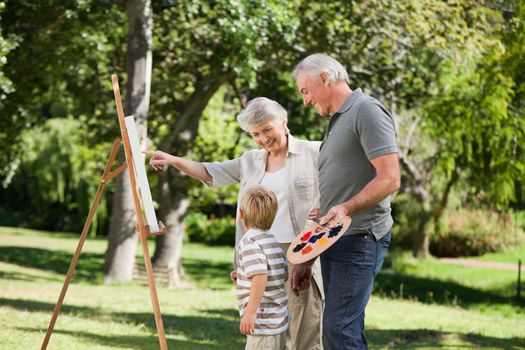 Family painting in the garden