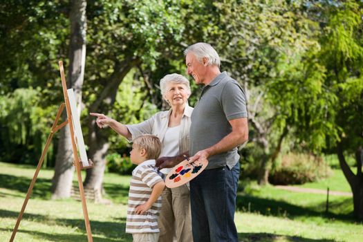 Family painting in the garden