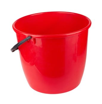 Red plastic bucket isolated on white background 