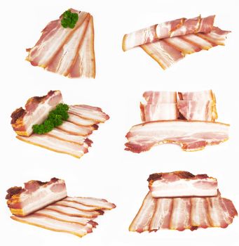 sliced bacon on white background 