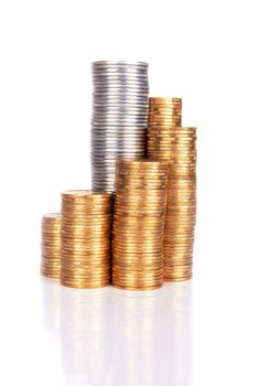 stack of coins on white background