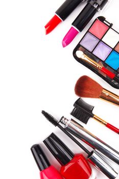 Various cosmetics isolated on a white background