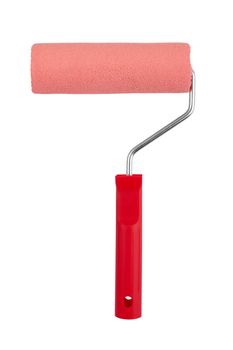 red paint roller isolated on a white background