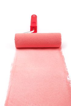 red paint roller isolated on a white background