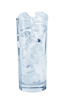 glass with ice cubes isolated on white background 