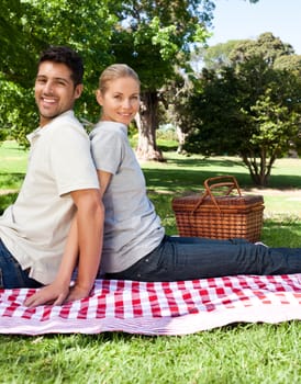 Lovers picnicking in the park during the summer