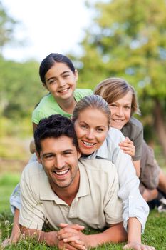 Happy family during the summer in the park