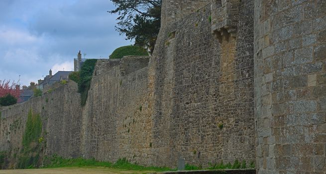 View on huge stone walls at Dinan fortress, France