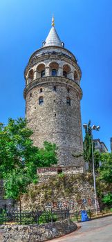 Istambul, Turkey – 07.13.2019. The Galata Tower in Istanbul on a sunny summer day