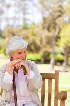 Woman with her walking stick in the park during the summer 