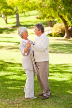 Senior couple dancing in the park during the sumer