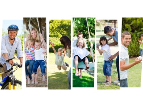Montage of children having fun with their parents outdoors