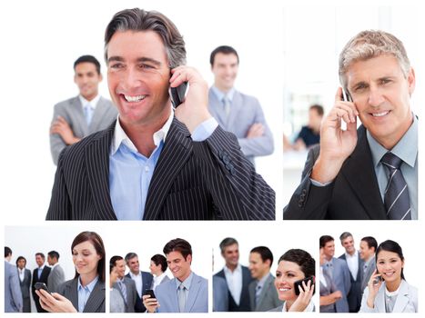 Collage of business people using mobil phones