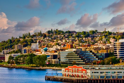 The coast of Seattle shot from the water