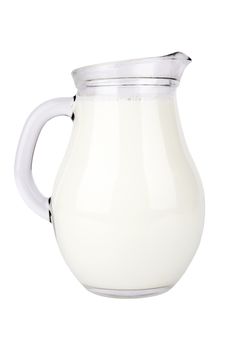 Glass jug of fresh milk isolated on white 