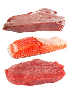 meat and fish isolated on a white 