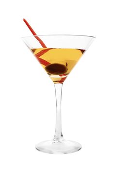 martini isolated on a white background with olives 