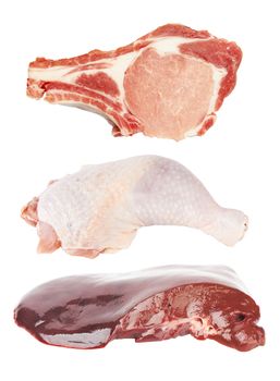 meat and liver isolated on a white