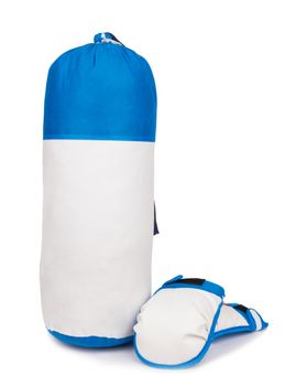 punching bag and white mitts isolated on a background 