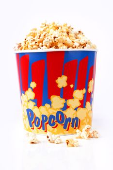 Bowl of popcorn on a white background 