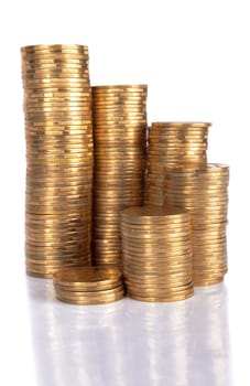 stack of coins on white background