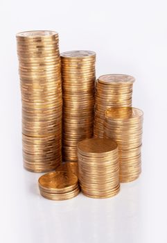 stack of coins on white background 