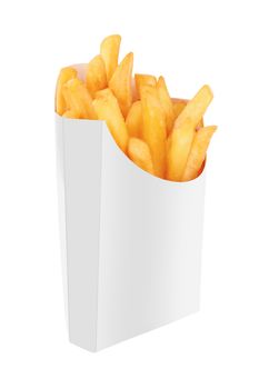 French fries in a red carton box isolated on white 