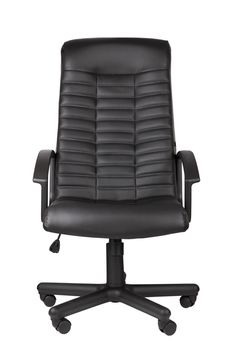 Black leather office chair on white background