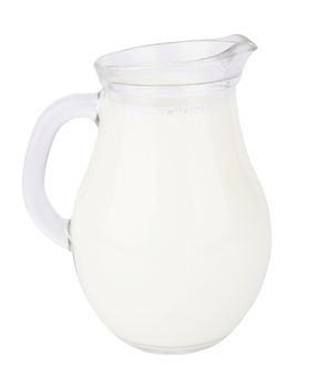 Glass jug of fresh milk isolated on white 