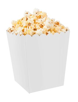 Full bucket of popcorn. Isolated on white 