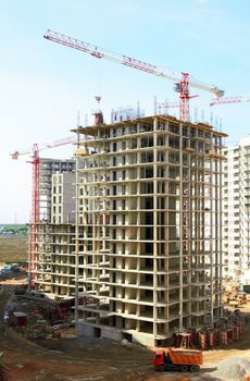 construction site with crane and building