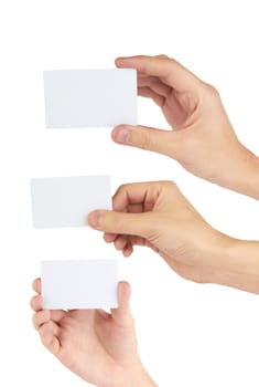 Collection card in a hand on isolated white background 