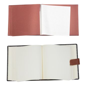 Opened empty photo album isolated on a white