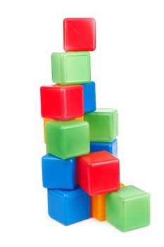 Plastic toy blocks on white background 