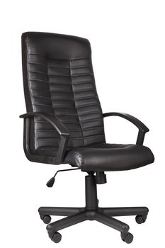 Black leather office chair on white background